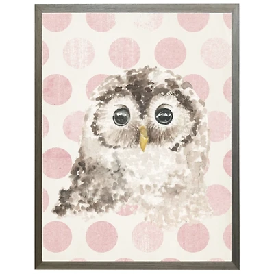 Owl on Pink Polka Dots Kids Framed Art Print