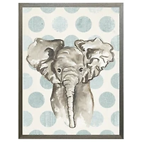 Elephant on Blue Polka Dots Kids Framed Art Print