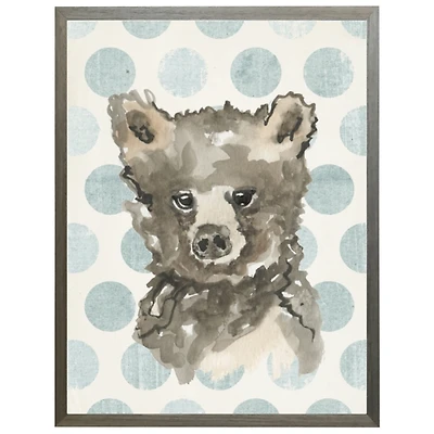 Baby Bear on Blue Polka Dots Kids Framed Art Print