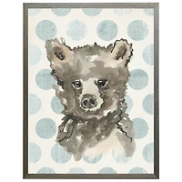 Baby Bear on Blue Polka Dots Kids Framed Art Print