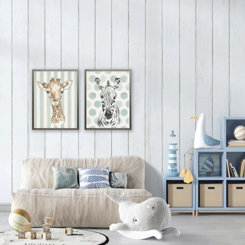 Zebra on Blue Polka Dots Kids Framed Art Print