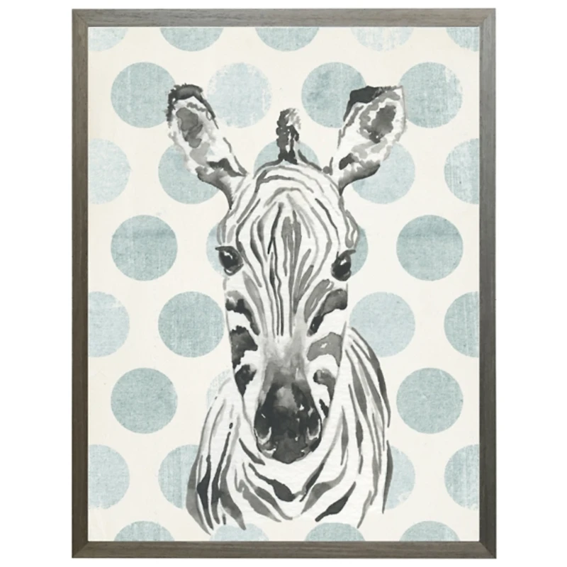 Zebra on Blue Polka Dots Kids Framed Art Print
