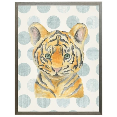 Tiger on Blue Polka Dots Kids Framed Art Print
