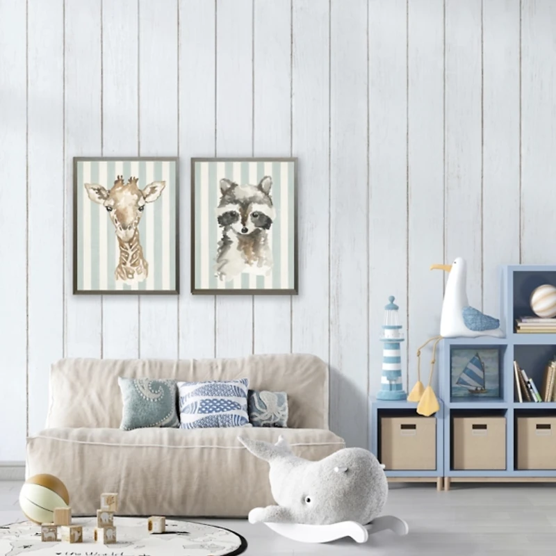 Racoon on Stripes Kids Framed Art Print