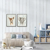 Baby Deer on Blue Stripes Kids Framed Art Print