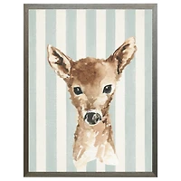 Baby Deer on Blue Stripes Kids Framed Art Print