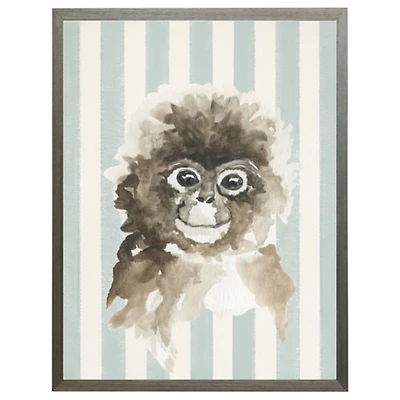 Monkey on Blue Stripes Kids Framed Art Print