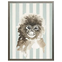Monkey on Blue Stripes Kids Framed Art Print