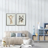 Giraffe on Blue Stripes Kids Framed Art Print