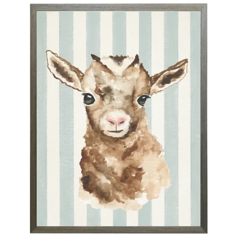 Goat on Blue Stripes Kids Framed Art Print