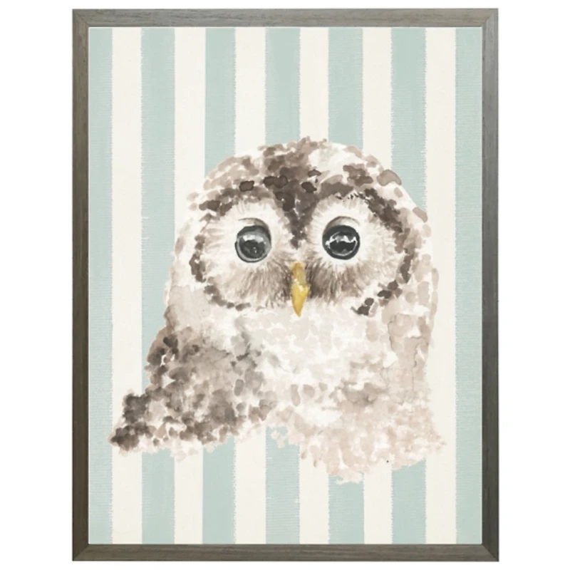 Owl on Stripes Kids Framed Art Print