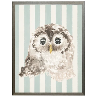 Owl on Blue Stripes Kids Framed Art Print