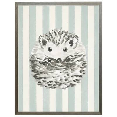Hedgehog on Blue Stripes Kids Framed Art Print