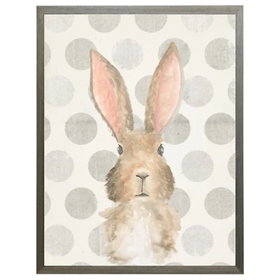 Bunny on Gray Polka Dots Kids Framed Art Print