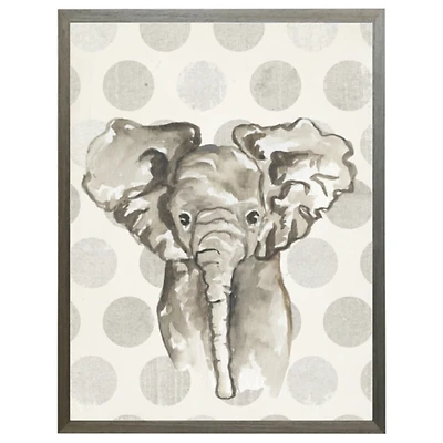 Elephant on Gray Polka Dots Kids Framed Art Print