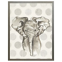 Elephant on Gray Polka Dots Kids Framed Art Print