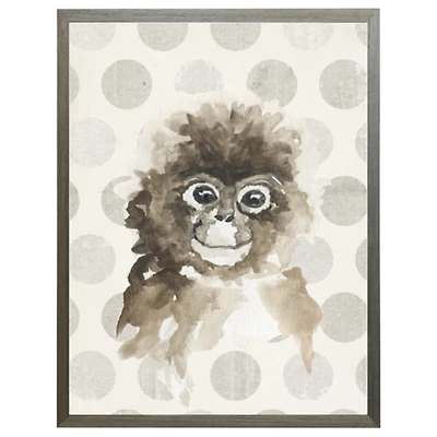 Monkey on Gray Polka Dots Framed Art Print