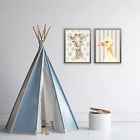 Giraffe on Gray Polka Dots Framed Art Print