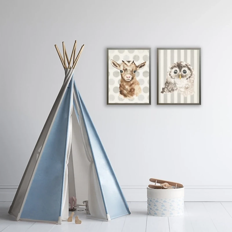 Goat on Gray Polka Dots KidsFramed Art Print