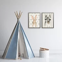 Racoon on Gray Stripes Kids Framed Art Print