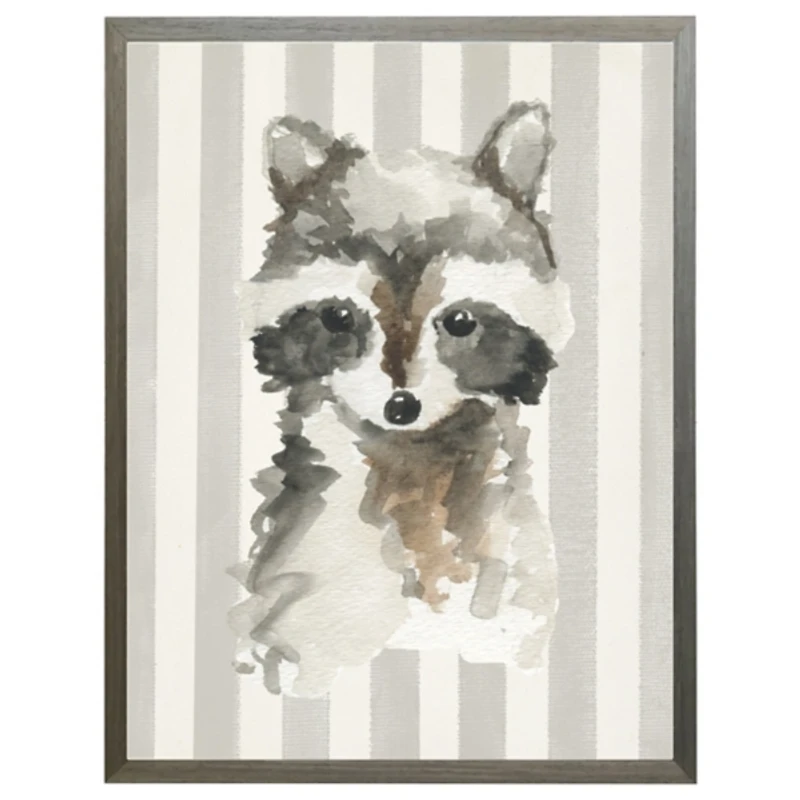 Racoon on Gray Stripes Kids Framed Art Print