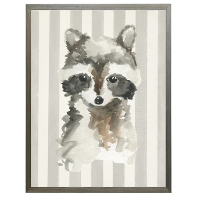 Racoon on Gray Stripes Kids Framed Art Print