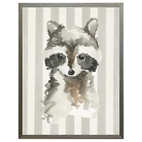 Racoon on Gray Stripes Kids Framed Art Print