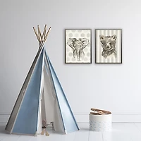 Baby Bear on Gray Stripes Kids Framed Art Print