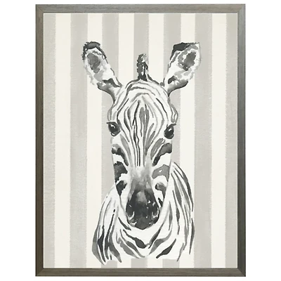 Zebra on Gray Stripes Kids Framed Art Print