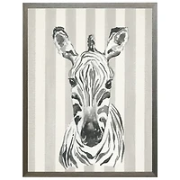 Zebra on Gray Stripes Kids Framed Art Print