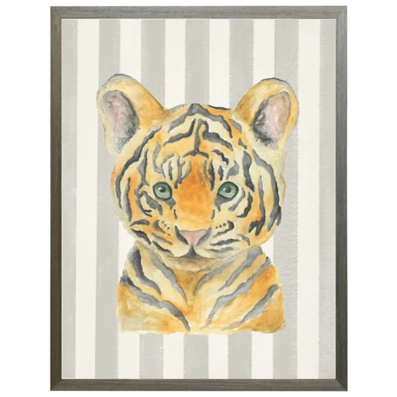 Tiger on Gray Stripes Kids Framed Art Print