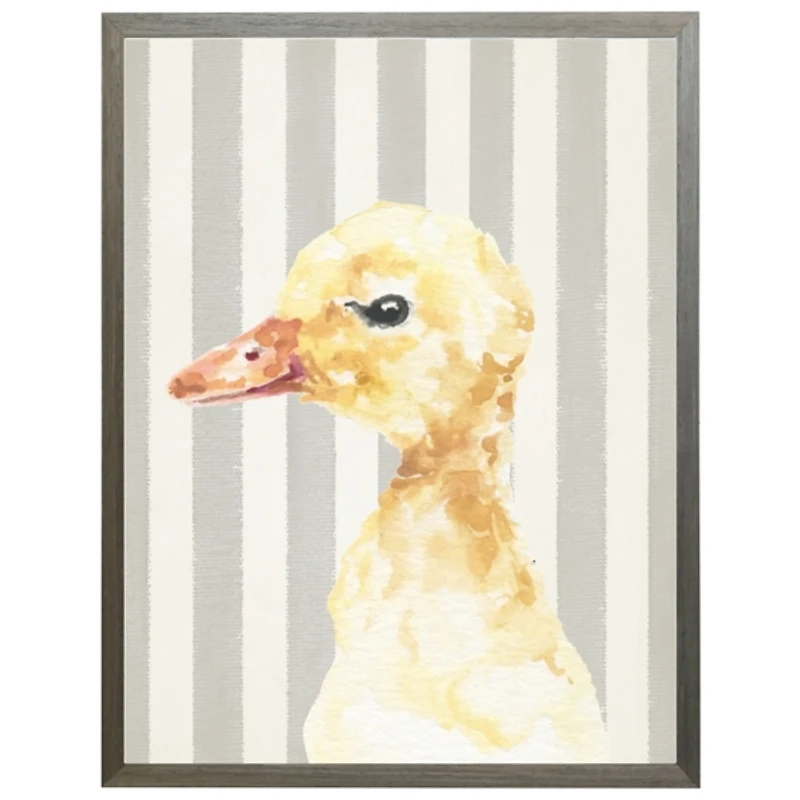 Duck on Gray Stripes Kids Framed Art Print