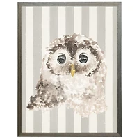 Owl on Gray Stripes Kids Framed Art Print