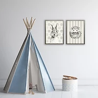 Hedgehog on Gray Stripes Kids Framed Art Print