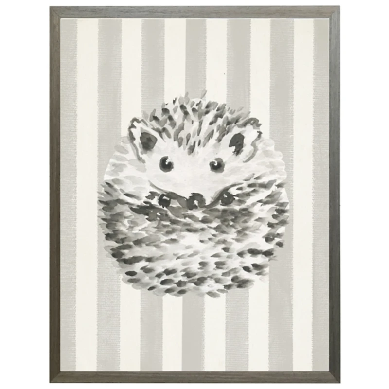 Hedgehog on Gray Stripes Kids Framed Art Print