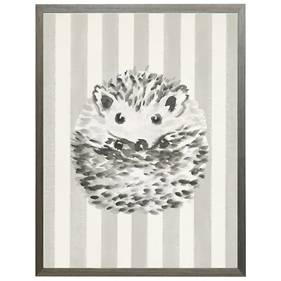 Hedgehog on Gray Stripes Kids Framed Art Print