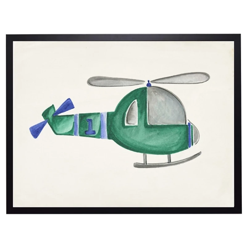 Green & Blue Helicopter Kids Framed Art Print