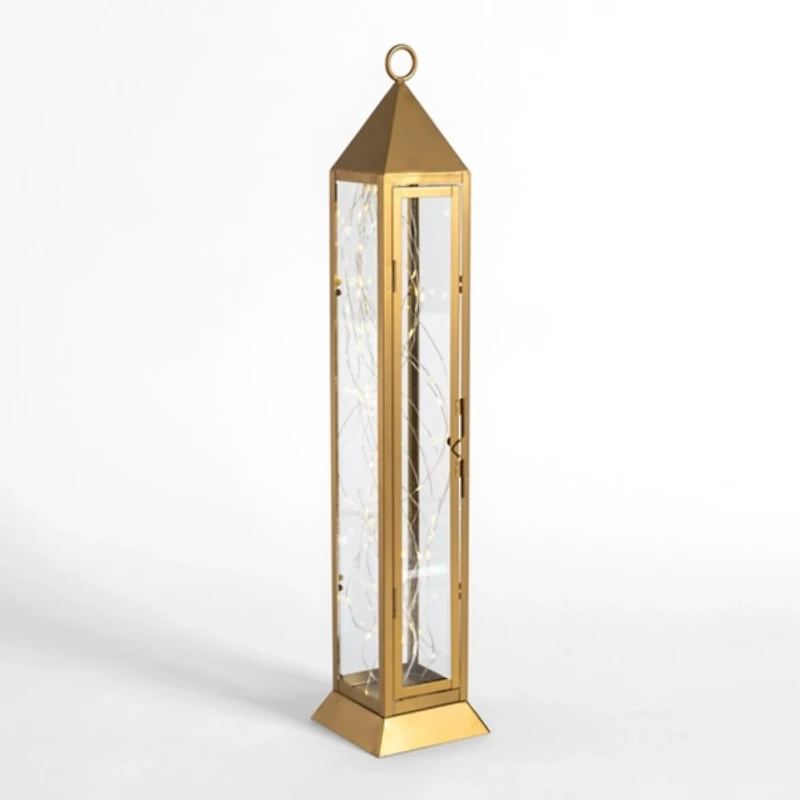 Pre-Lit Gold Metal Twinkle Lights Lantern, 22 in.
