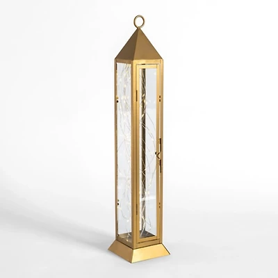 Pre-Lit Gold Metal Twinkle Lights Lantern, 22 in.