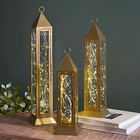 Pre-Lit Gold Metal Twinkle Lights Lantern, 22 in.