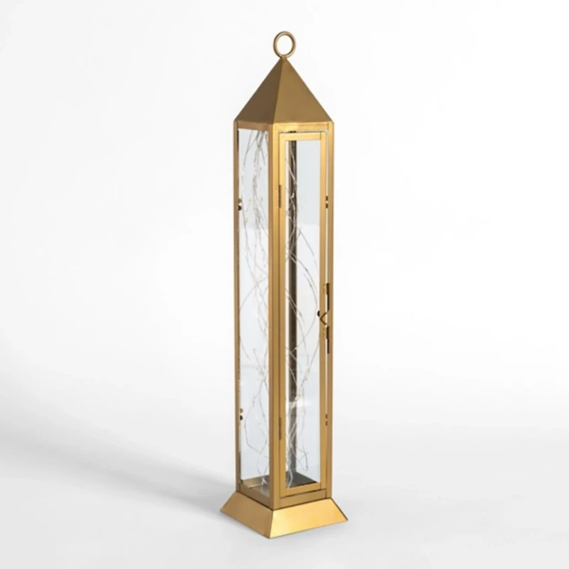 Pre-Lit Gold Metal Twinkle Lights Lantern, 22 in.