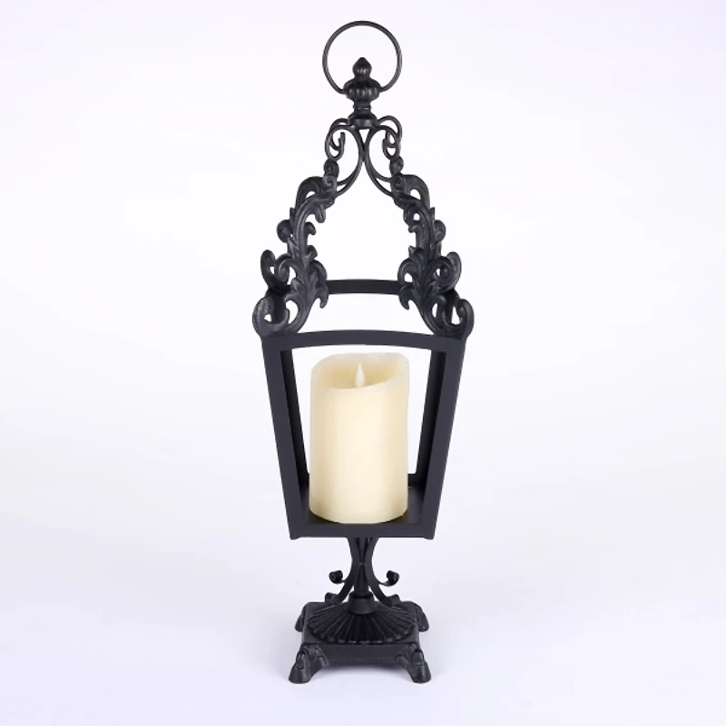 Black Metal Ornate Lantern, 24 in.