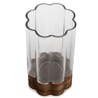 Scalloped Glass Hurricane with Wood Base