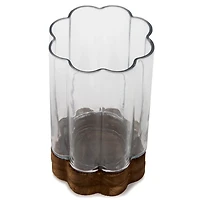 Scalloped Glass Hurricane with Wood Base