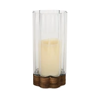 Scalloped Glass Hurricane with Wood Base