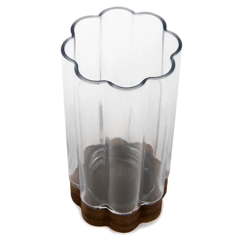 Scalloped Glass Hurricane with Wood Base, 12 in.