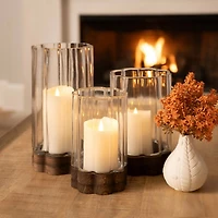 Scalloped Glass Hurricane with Wood Base, 12 in.