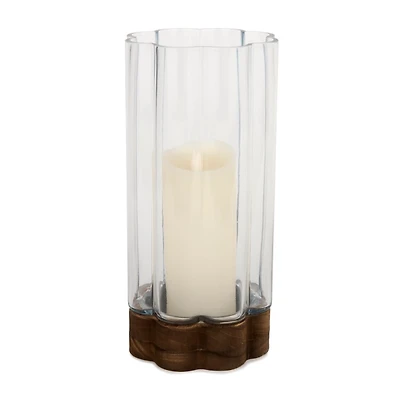 Scalloped Glass Hurricane with Wood Base, 12 in.