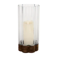 Scalloped Glass Hurricane with Wood Base, 12 in.
