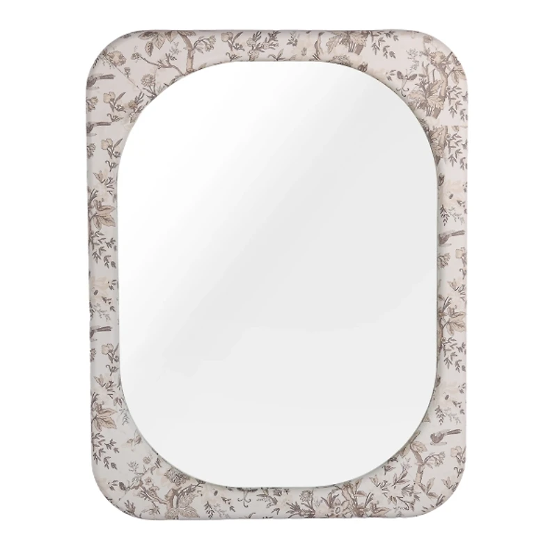 White & Gray Toile Fabric Wall Mirror